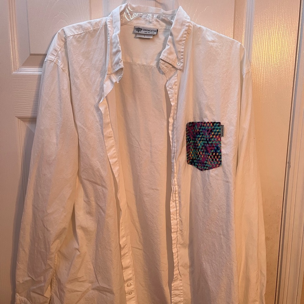 Serengetee Long Sleeve White Button Up Pocket Shirt